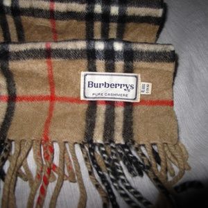BURBERRYS Pure Cashmere Nova Plaid Scarf Tan Black Red Natural 12 x 53